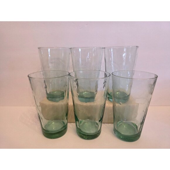 Set Of 6 Vintage Libbey Chivalry Green Textured Drinking Glasses Tumblers - Picture 1 of 5